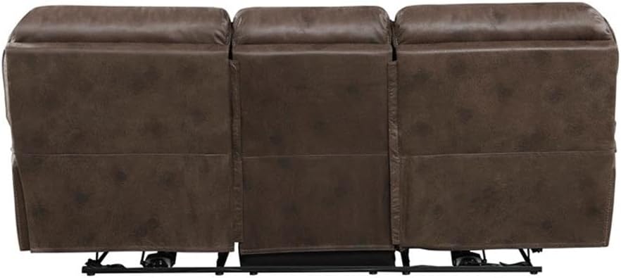 Pemberly Row Microfiber Power Reclining Sofa, Brown Polished Upholstery, Solid Wood and Plywood Frame, USB Port, Adjustable Recline, Foam Padding, Contemporary Living Room Seating, 66 in Seat Width