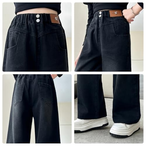 Kids Girls Baggy Jeans Casual Wide Leg High Waist Denim Pants Size 5-14 Years3