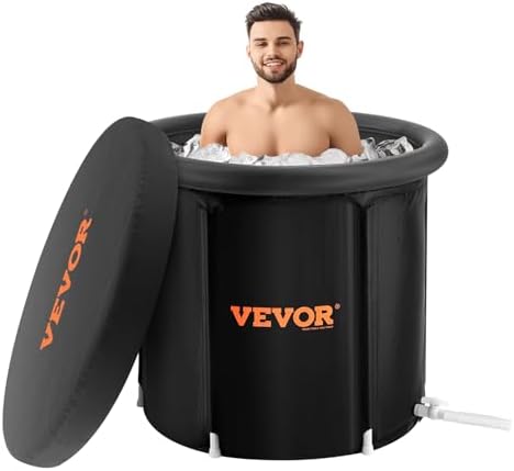 VEVOR Eisbadewanne, 85 cm langes Tauchbecken für Kaltwassertherapie für Sportler, tragbares Outdoor-Eisfass-Tauchbecken zur Erholung, 330 l aufblasbare Faltbadewanne mit Abdeckung