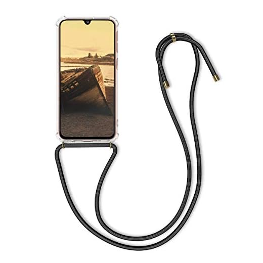 kwmobile Carcasa Compatible con Samsung Galaxy A40 - Funda Transparente TPU con Cuerda para Colgar - Transparente/Negro