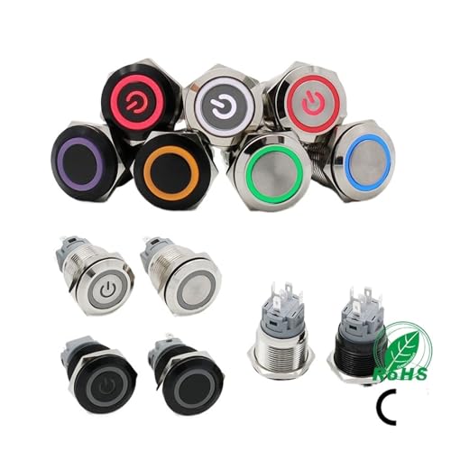 Bouton poussoir 19mm momentané LED verte interrupteur étanche noir pour auto et PC