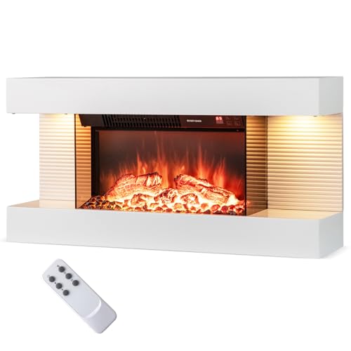 RELAX4LIFE Floating TV Stand with Fireplace - 18’’ Wall Mounted