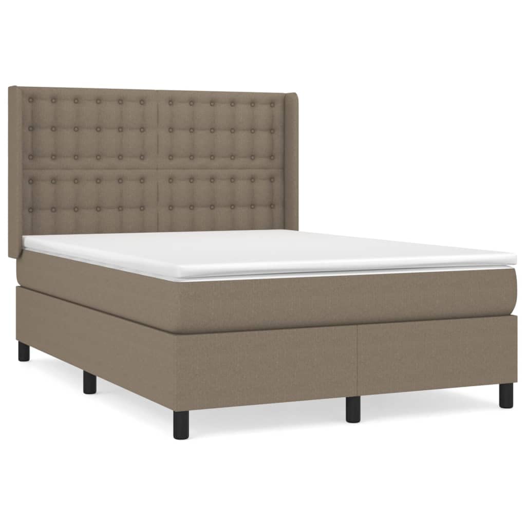 Tkanina regulowany zagłówek łóżko kontynentalne 140x190 cm taupe | Łóżko kontynentalne z materacem sprężynowym taupe tkanina 140x190 cm regulowany zagłówek