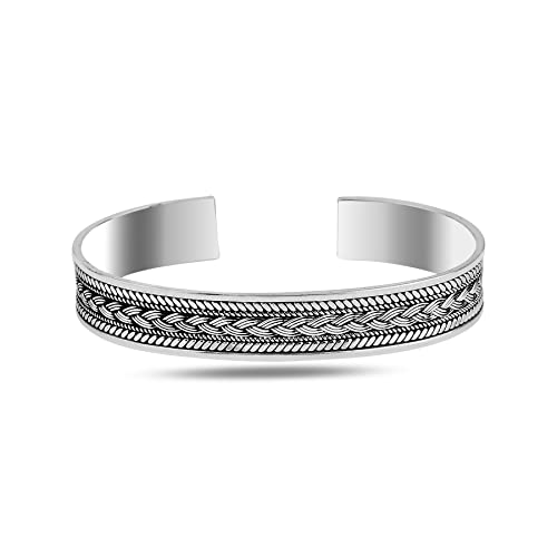 Men Thick Silver Band Bracelet, Silver Cuff Bracelet, Handmade Silver Embroidered Bracelet, Unisex Band Bracelet, 925K Sterling Silver #TOP6