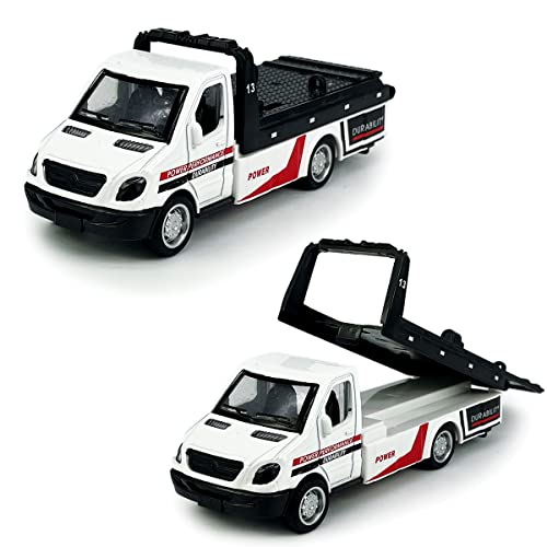 Flatbed Truck Toy Tow Truck Transport Trailer Car Carrier Metal Diecast Pull Back Vehicles 2 In 1 Vehicle Playset Toy Trucks For Boys Kids Toddlers Birthday For Age 3 4 5 6, White #TOP7