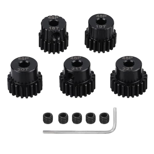 5Pcs Metal Steel 48P Pinion Gear Sets with Hex Key for RC Car, Truck & Off-Road Vehicles (18T 19T 20T 21T 22T)