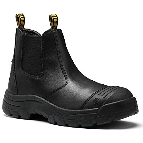 Men's Work Boots Steel Toe Waterproof Slip On Anti-Puncture Slip Resistant Safety Working Boots,Black,13,822