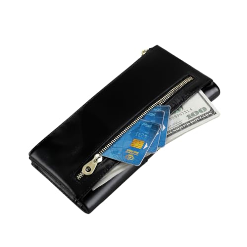 Image of Women's RFID Blocking Wallet Soft Leather Clutch Money Ladies Purse Slim Card Holder Organizer Zip Pocket (3020-Black)