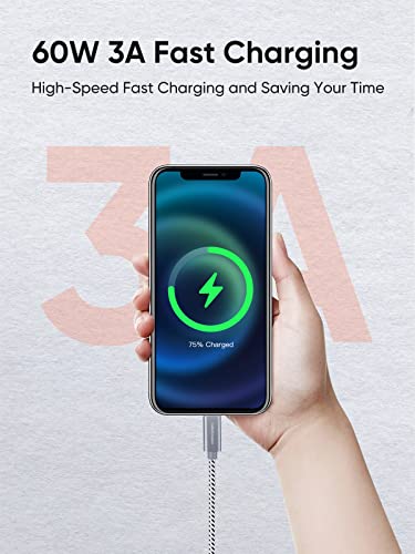 Cablecreation Usb C To Usb C Cable 10 Ft 60W, Braided Usb Type C Fast Charging Cable, Usb C Cable To Usb C 3A 480Mbps Data For Macbook Pro Air Galaxy S22 Ultra/S21/S20+ Pixel 4/5 Etc. 3M Space Gray #TOP1