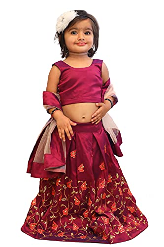 Image of Girl's Tafetta Silk Readymade Lehenga Choli