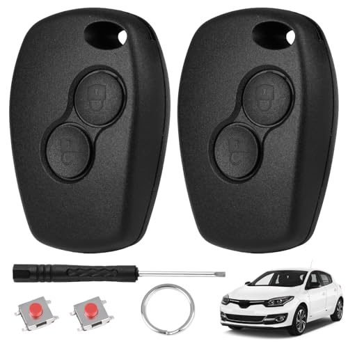 2 Buttons Key Fob Cover Replacement for Re-nault, Car Remote Case Car Key Shell Fits for Re-nault Clio Twingo Kangoo Trafic Master Dacia Duster 2 Buttons Remote Case Cover (No Blade)