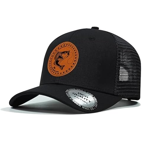 Fishing Gifts for Men Women, Unique Stuff Fish Flag Trucker Hat for Fisherman Best Gift, Black/Grey Cover
