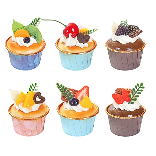SUREH Paquete de 6 pasteles artificiales de simulación para cupcakes, postres, exhibición de pasteles de comida sintética para el hogar, fiesta, cocina y panadería Cover