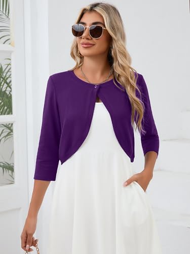 Image of Heymoments Women's 3 /4 Sleeve Casual Shrugs Lightweight Open Front Cropped Cardigan for Dresses