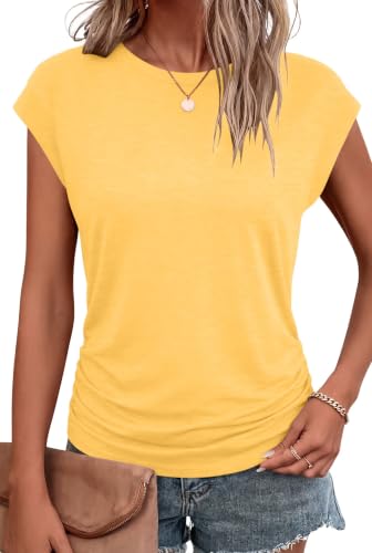 Image of Bliwov Womens Summer Tops Cap Sleeve Crew Neck Casual T Shirts