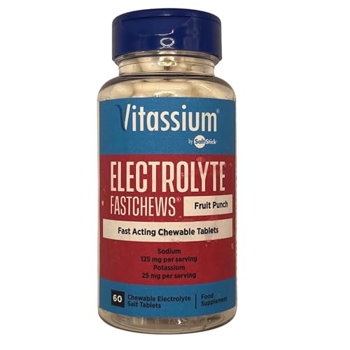 Vitassium FastChews, Chewable Electrolyte Tablets, Fast-Acting Sodium Tablets, Fruit Punch, 60 Count