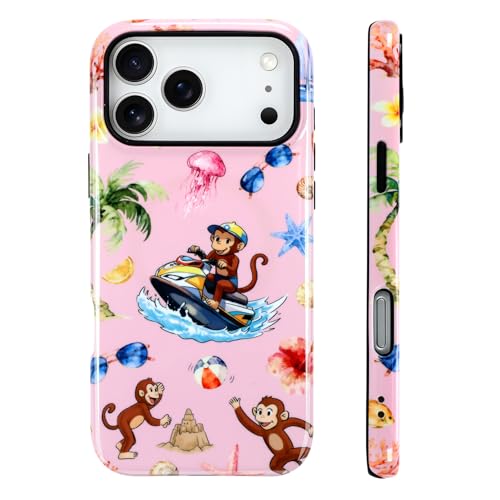 Image of Magnetic for iPhone 17 Pro Max Case [Compatible with Magsafe] Cute Summer Beach Monkeys Pattern Design, Full Body 2 in 1 Shockproof Scratch Resistant Protective Cover for Women Girl