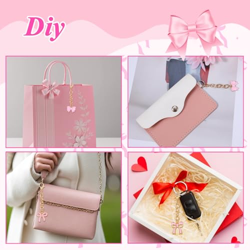 Sibba 30 PCS Bag Purse Charms Pink Bow Keychains Cute Bowknot Keychain Aesthetic Key Chains Car Key Chain Keyring Pendant Accessories for Women Wallet Handbag Backpack Charms Carnival Party Favors