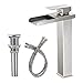 BWE Nickel Brushed Waterfall Bathroom Vessel Sink Faucet Open Channel Long Bath Spout