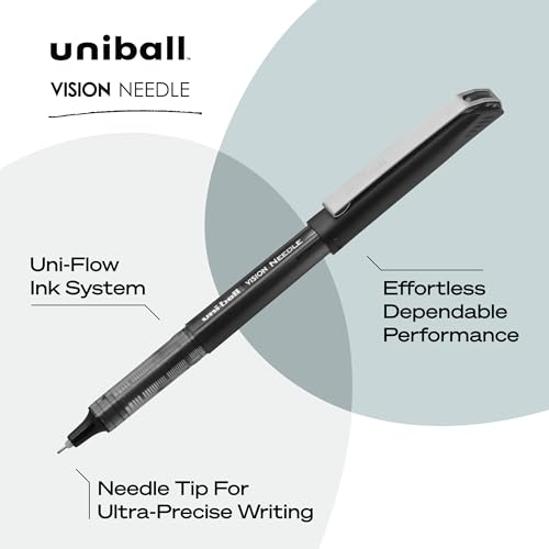 Image of uniball Vision Needle Rollerball Pens, Micro Point (0.5mm), Black, 5 Pack