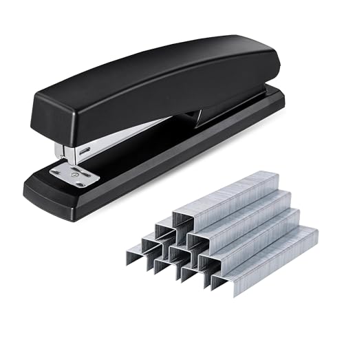 G4GADGET Stapler with 5000 Staples - Office Stapler for 20 Sheets Ergonomic Metal Case - Perfect for Home & Office Use Black Jam-Free Stapling Technology