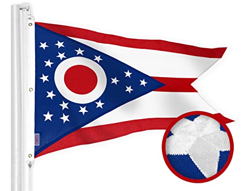 G128 Ohio OH State Flag | 5x8 Ft | StormFlyer Series Embroidered 220GSM Spun Polyester | Embroidered Design, Indoor/Outdoor, Brass Grommets, Heavy Duty, All Weather by G128 - Used condition - US$31.18