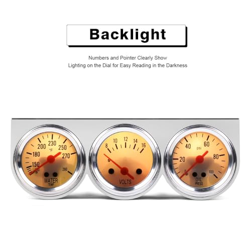 Dyno Racing 2inch 52MM Triple Gauge kit Volt Meter Water Temp Temperature Gauge Oil Press Pressure Gauge Car Meter Triple Gauge Set