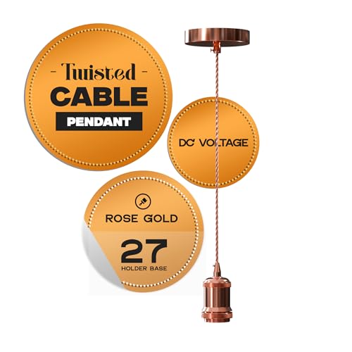 2m Rose Gold Pendant Light Fitting Vintage Metal E27 Lamp Holder Twisted Braided Flex Cable Industrial Ceiling Suspension Kit