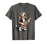 Dog Playing Guitar Singing Basset Hound Funny T-Shirt