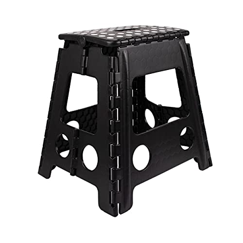 BESCH Taburete Plegable de PVC Multiuso Compacto y fácil de Guardar de 29x22x39cm Soporte Máximo de 150KG(Negro)