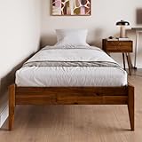 Bme Dinkee 15' Solid Wood Platform Bed Frame Without Headboard - Japanese Joinery Bed Frame - Modern & Minimalist Style - Wood Slat Support - Easy Assembly - No Box Spring Needed - Chocolate, Twin