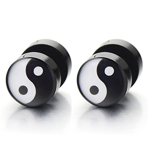 GadgetsDen Yin-Yang Stud Black Earrings for Men Women, Stainless Steel Plug Screw Back, 2pcs (B01EQSYURK) Amazon Price History, Amazon Price Tracker