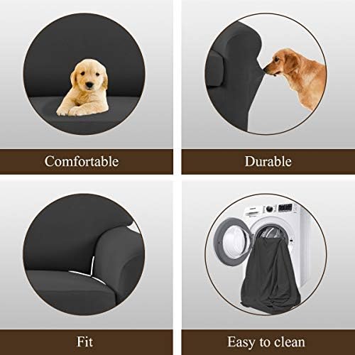 Easy-Going 2 Pieces Microfiber Stretch Sofa Slipcover &ndash; Spandex Soft Fitted Sofa Couch Cover, Washable Furniture Protector with Elastic Bottom Kids,Pet (Sofa, Dark Gray