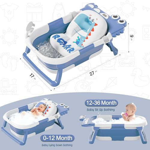 Image of TPN Collapsible Baby Bathtub, Baby Bath Tub with Soft Cushion & Real-Time Thermometer, Baby Bathtub Infant to Toddler Tub (0-36 Months), Portable Travel Baby Tubs for Newborns (Blue)