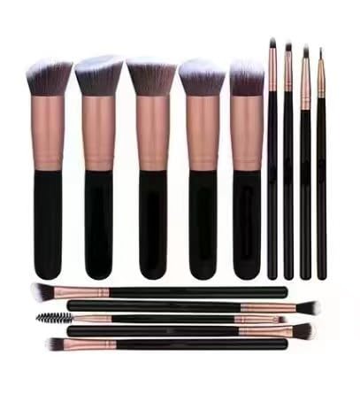Cankypu Kit de 14 brochas de maquillaje con cerdas suaves y densas, multifuncionales, para base, polvo, sombra de ojos, colorete, corrector, ideal para viajes diarios