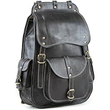 Handmade World Full Grain Leather Backpack for Men 18 Inch Laptop Bag, Handmade Real Leather, Business Travel Work Backpack, Vintage Rucksack for Office & Carry On Black
