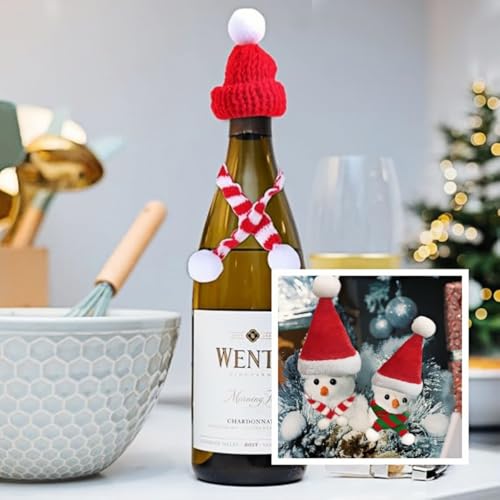 SDXCJY 30pcs Christmas Mini Knit Hats Scarf Set Tree Ornaments Santa Claus Cap Hat Bottle Cap Decoration with Scarf for DIY Handmade Snowman Decoration Gift Christmas Party (30pcs) - Image 6