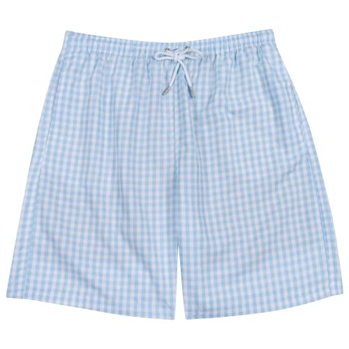 SwimZip Men's Swim Shorts with Boxer Brief Liner and UPF 50+ Sun Protection Blue Gingham