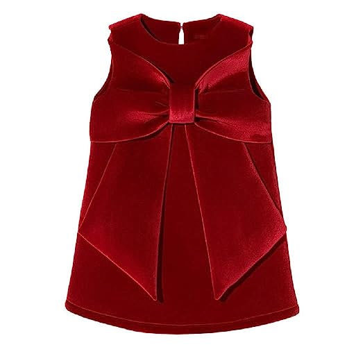 Quenny Girls' Dress Children's Christmas Big Bow Tank Top Girls' New Year Dress Little Girls' Festival Celebration
