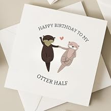 TEEMI-Funny Birthday Card - Happy Birthday To My Otter Half - For Boyfriend Girlfriend Wife Husband Fiance - Cute Animal Humor - with Fun Stickers
