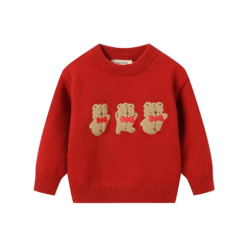 Image of Mud Kingdom New Year Sweaters for Baby Girls Bear Graphic Hoodie Soft Fleece Pullover Top Winter Casual Red 18-24 Months
