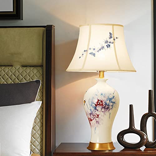 Yhqsyks Table Lamps Finger Painted Ceramic Desk Lamp European Brass Bedside Lamp Retro Living Room Bedroom Decorative Lighting #TOP4