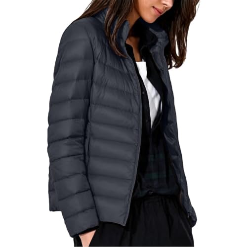 Womens Puffer Jacket Solid Zip Up Down Jacket Warm Full Zip Puffer Coat - image 2