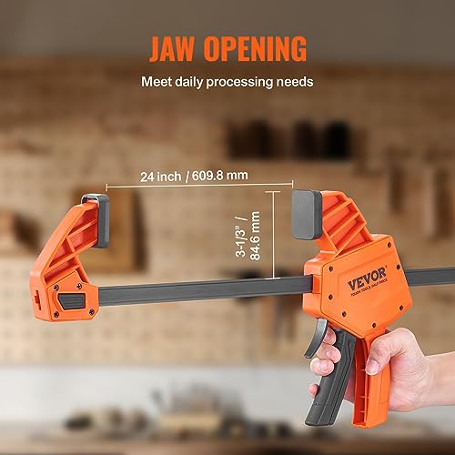 Image of VEVOR Bar Clamps for Woodworking, 2-Pack 24 inch One-Handed Clamp /Spreader, Quick-Change F Clamp with 300 lbs Load Limit, High-strength Plastic and Carbon Steel, Wood Clamps for Woodworking Metal Working