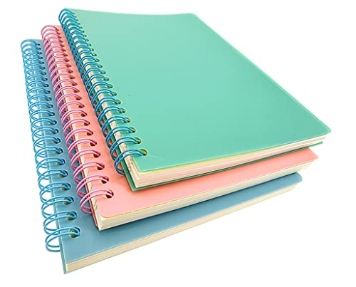 Alimitopia Spiral Notebook Journal,Plastic Hardcover Wirebound Ruled Sketch Book Notepad Diary Memo Planner,A5 Size(8.3X5.7) & 80 Sheets (3Pcs (Pink,Light Blue,Light Green)) #TOP5