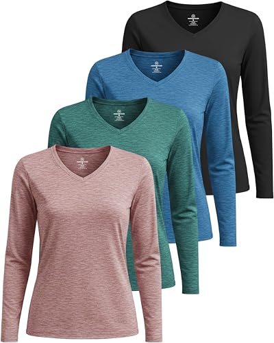 41fCdmjqVQL. SL500 Real Essentials 4 Pack: Women's Long Sleeve Dry Fit V-Neck