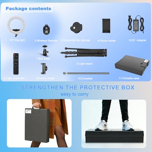 Image of Ring Light 18 inch with Stand, 55w 6700K LED Light,63 inch Tripod,Multi-Angle Adjustable Phone Stand, for iPhone and Android Phones, CRI95, Suitable for YouTube, TikTok, Selfies (White, 18 inch)