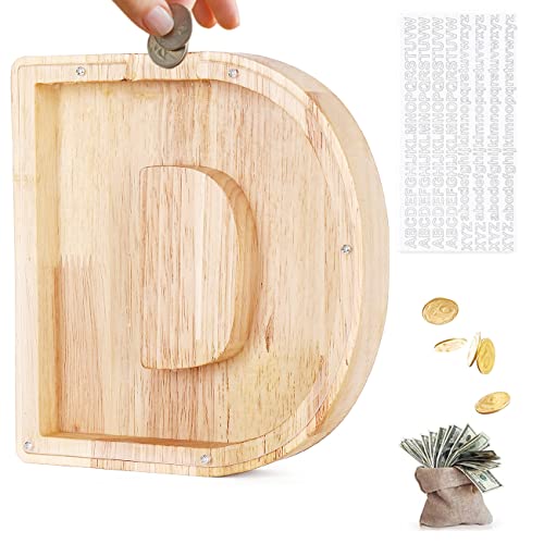 Lihmhsa Personalized Wooden Letter Piggy Bank 9.1In Large Money Saving Box With 26 Alphabet For Boys, Girls, Toddler. Perfect For Birthday, Christmas, Children's Day Gift Idea, And Home Decor (D) #TOP10