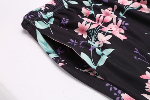 Image of Ekouaer 3 PCS Capri Pajamas for Women Set Short Sleeve Pajama Lounge Sets | Floral Pj Sets Top and Capri Pants Soft Comfy Sleepwear with Pockets for Home, Daily Wear for Mom, Wife, Grandmother
