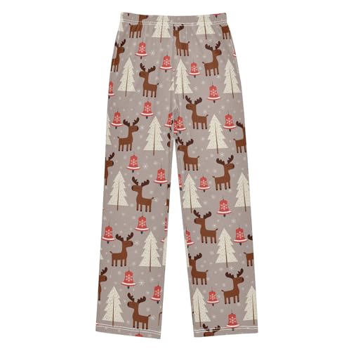 Moose Snowflake Tree Boys Long Pants Soft Trousers Elastic Waist Kids Lounge Bottoms with Pockets S-XL
